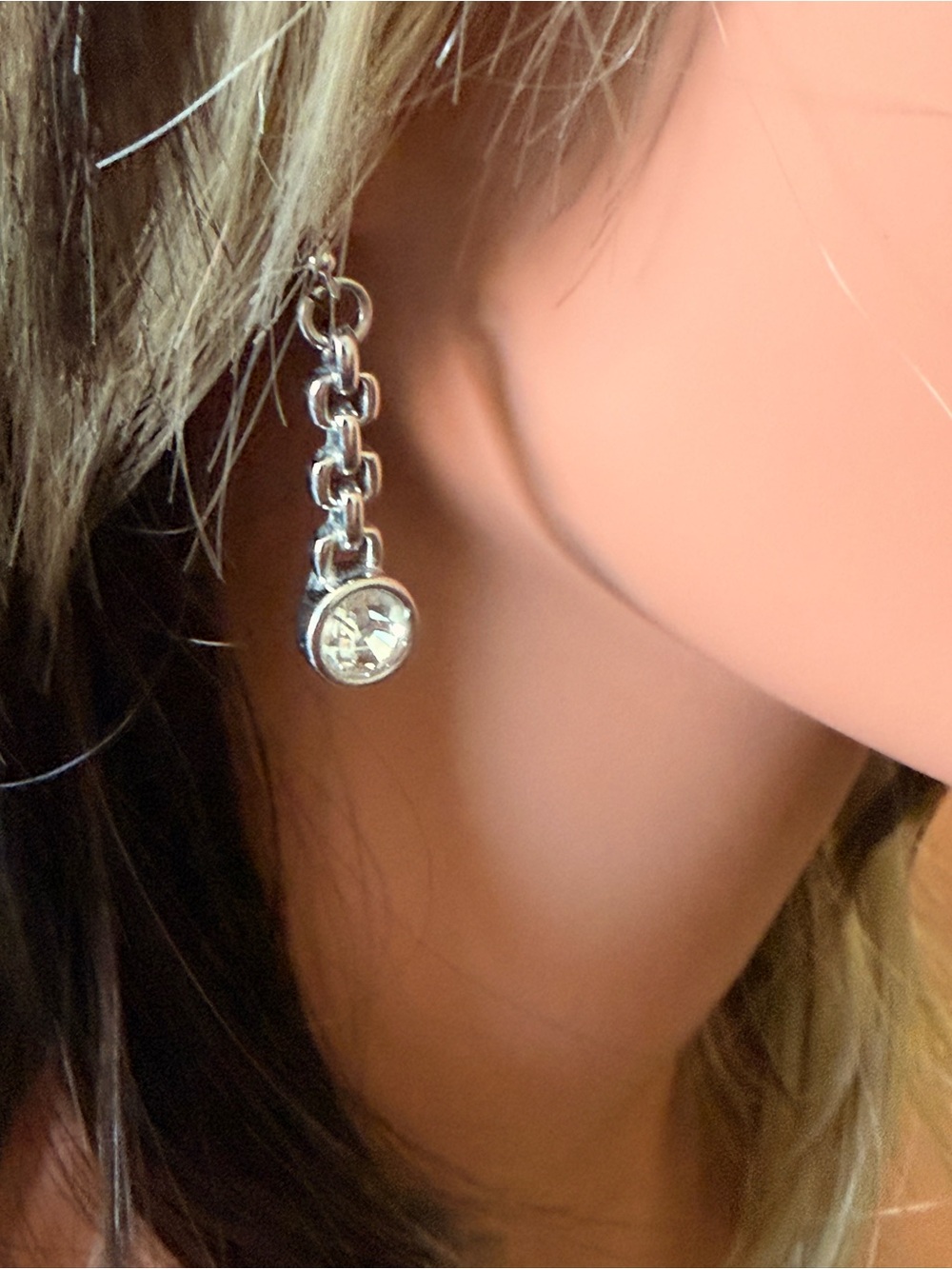Lia Sophia Silver Chain Drop Earrings with Clear Stone
